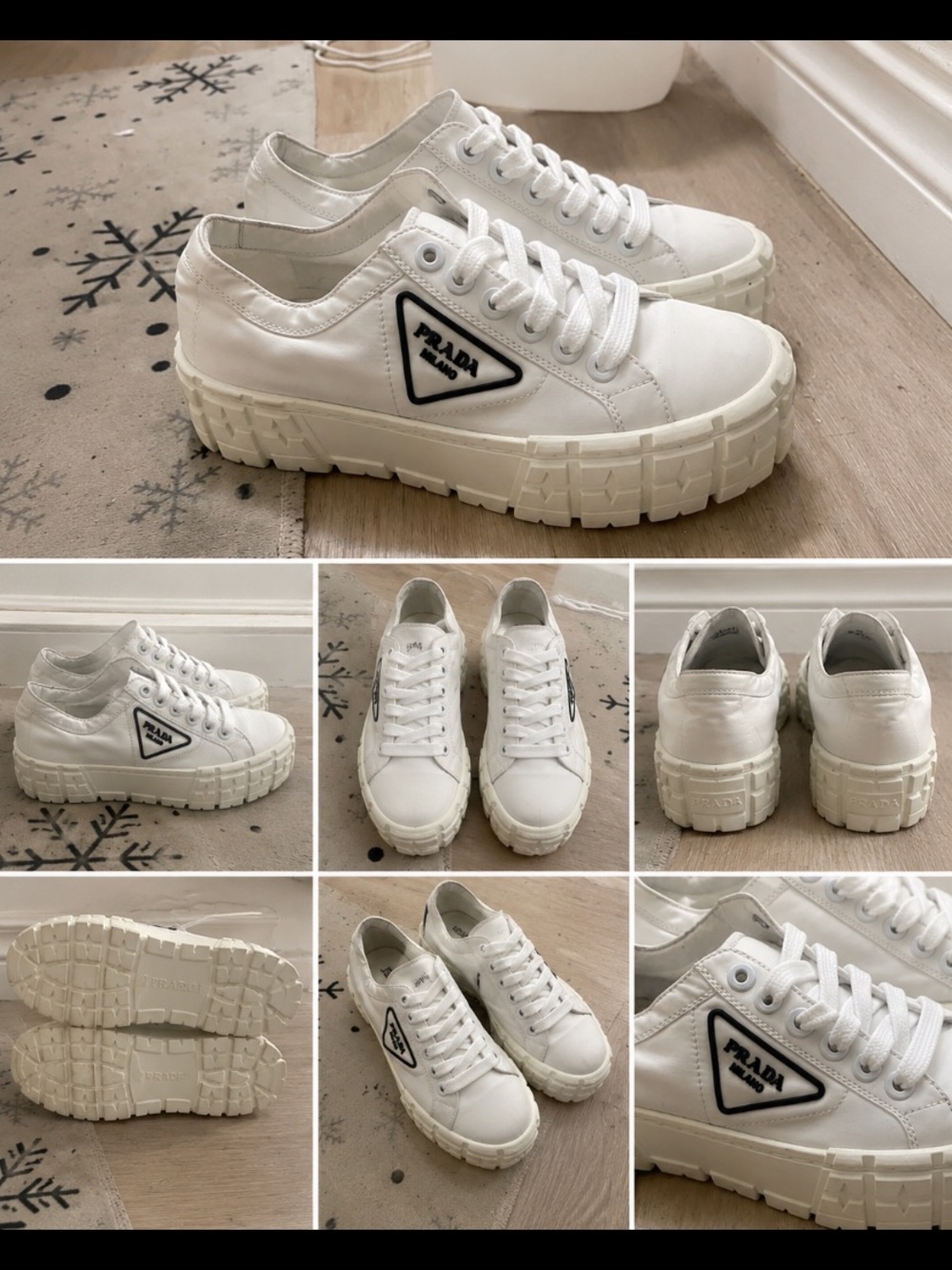 Prada White Platform Low-Top Sneakers with Black Logo Trim - Picture 7 of 8